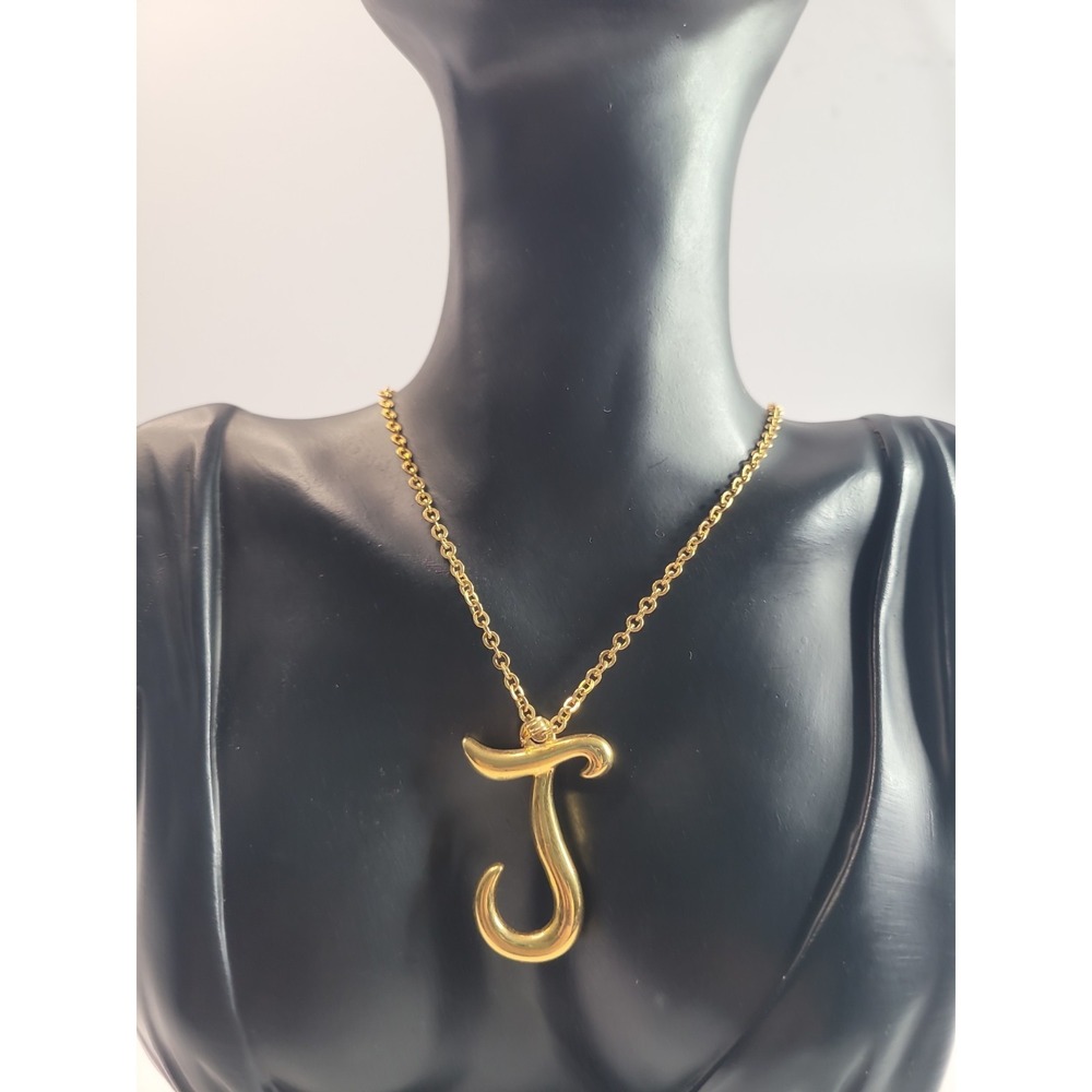 Gold Tone‎ Letter J Initial Pendant Necklace Monogram Alphabet Jewelry